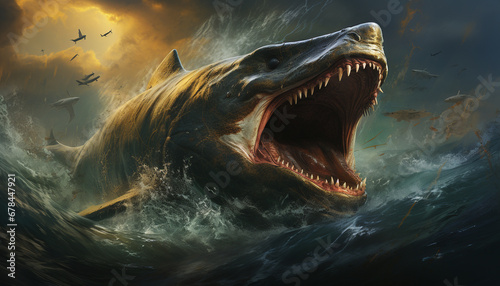 Majestic fish swimming in the sea, teeth screaming danger generated by AI © Stockgiu