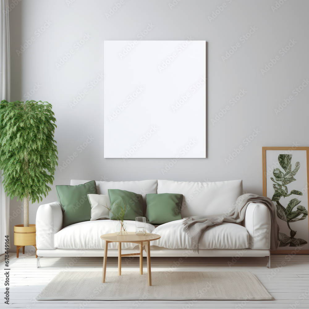 living room background white sofa with green pillows with plant and art print living room background white sofa with green pillows with plant and art print