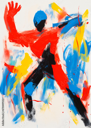 Gouache painting of a man   boy dancing and expressing himself through movement - fashion hiphop illustration  in pastel colours  hand painted