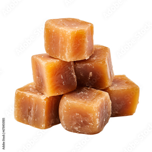 Stacked sweet organic Jaggery cubes isolated