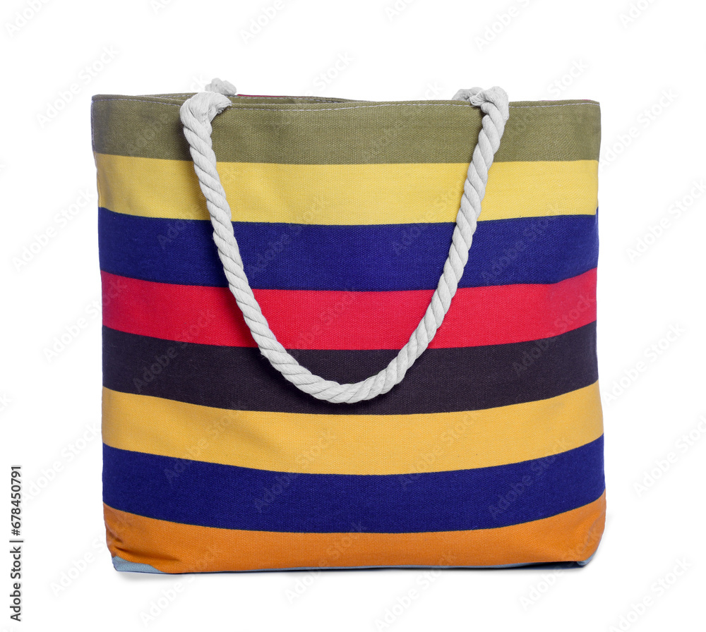 Fototapeta premium Stylish striped beach bag isolated on white