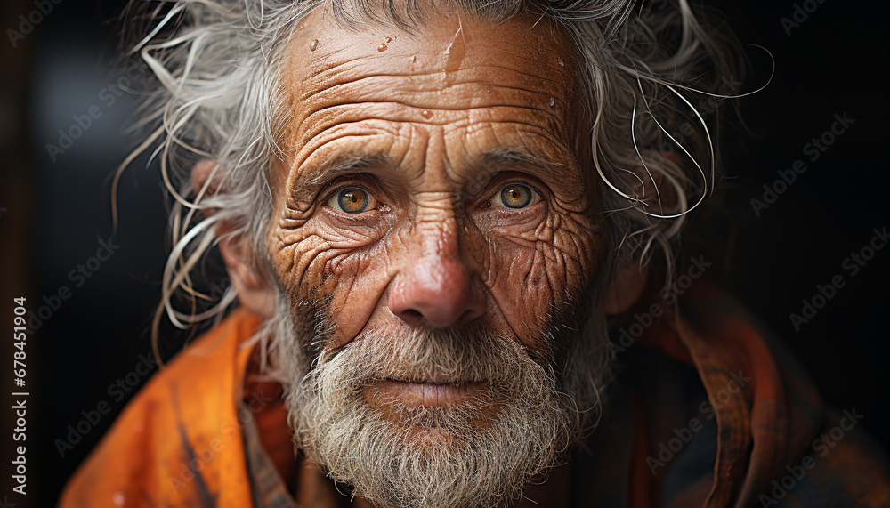 Serene senior man with gray hair looking at camera outdoors generated by AI