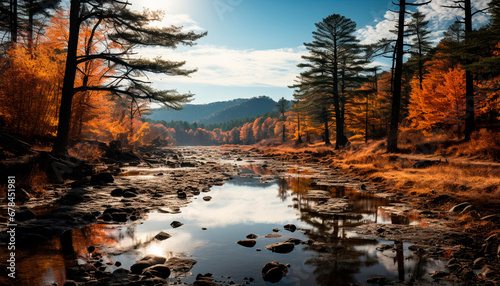 Tranquil autumn landscape mountains  trees  water  and vibrant colors generated by AI
