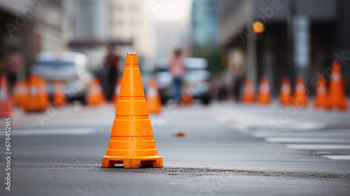 A safety cone placed on the pavement.