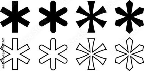 outline silhouette asterisk star icon set