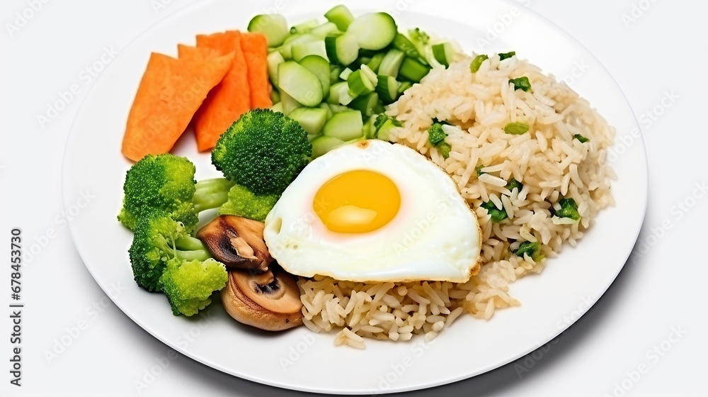 Fried Rice on a plate, white background. Generative AI Fried Rice on a plate, white background. Generative AI