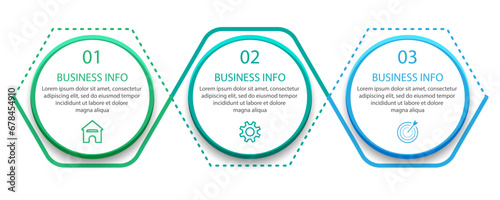 Simple 3 step infographic. color lines, symbols and text in one related unit, suitable for your business presentation