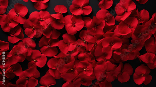 Red rose petals on black background
