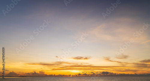 Abstract amazing Scene of stuning Colorful sunset or sunrise with clouds background in nature and travel concept, wide angle shot Panorama shot,Copy space.