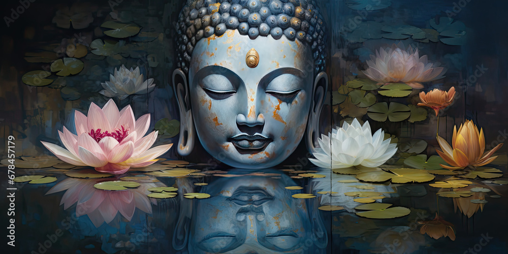 Abstract background of buddha with flowers - obrazy, fototapety, plakaty 