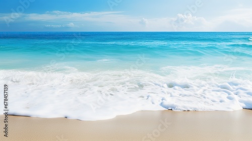 Waves on the beach ,Blue sky and clear water. clear sky background. Beach and tropical sea, Generative AI