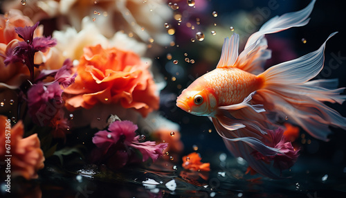 Underwater fish tank showcases vibrant colored aquatic beauty generated by AI