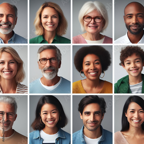 Collage Group of Office Worker Business Company Portraits of Diverse Mixed Multi-Ethnic Race Professionals Smiling Mature Middle Aged Success Team Colleagues Friends People Students Confidence Posing  photo