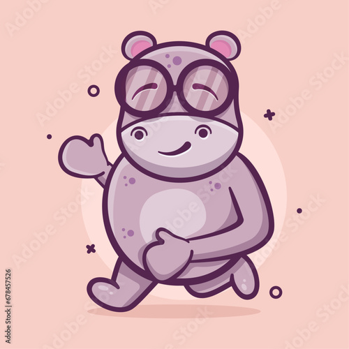 funny hippo animal character mascot running isolated cartoon in flat style design