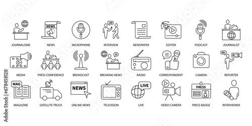 Journalism icons set. Set of editable stroke icons.Vector set of Journalism