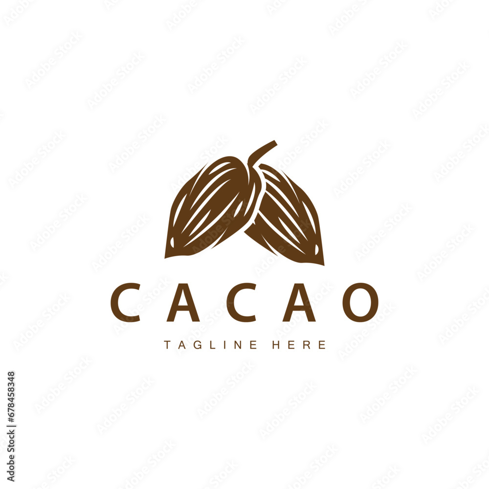 Fototapeta premium Chocolate Bean Logo, chocolate plant design with simple seed leaf and stem concept, for business branding