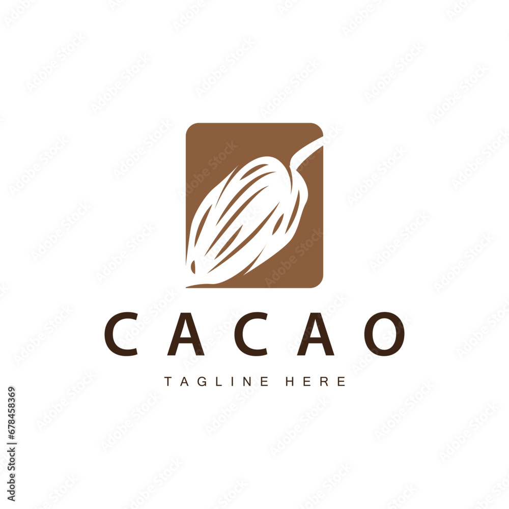 Fototapeta premium Chocolate Bean Logo, chocolate plant design with simple seed leaf and stem concept, for business branding
