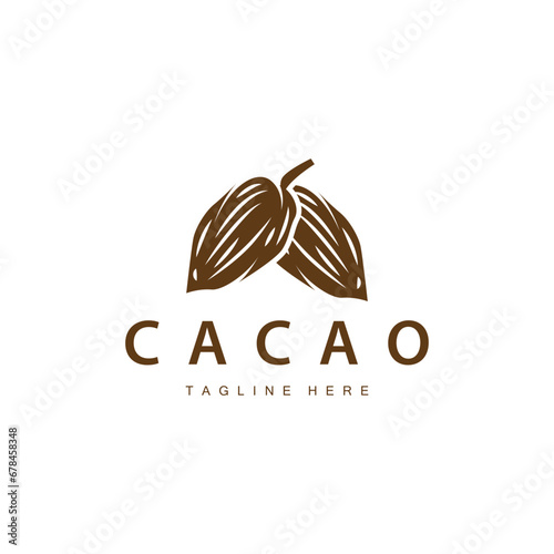 Chocolate Bean Logo, chocolate plant design with simple seed leaf and stem concept, for business branding