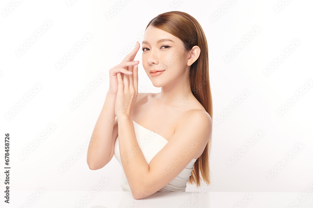 Beautiful young asian woman with clean fresh skin on white background, Face care, Facial treatment, Cosmetology, beauty and spa, Asian women portrait. Beautiful young asian woman with clean fresh skin on white background, Face care, Facial treatment, Cosmetology, beauty and spa, Asian women portrait.