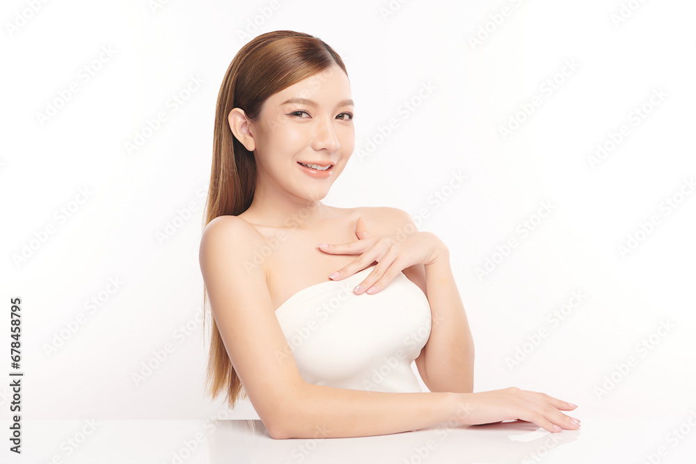 Beautiful young asian woman with clean fresh skin on white background, Face care, Facial treatment, Cosmetology, beauty and spa, Asian women portrait. Beautiful young asian woman with clean fresh skin on white background, Face care, Facial treatment, Cosmetology, beauty and spa, Asian women portrait.