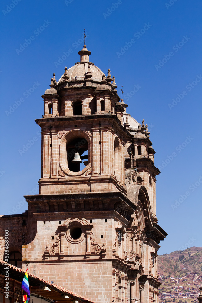 Church Bell Tower Against Blue Sky Cusco Peru South America