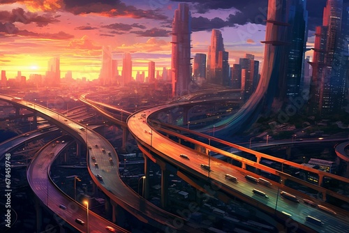 artistic depiction of a city freeway. Generative AI