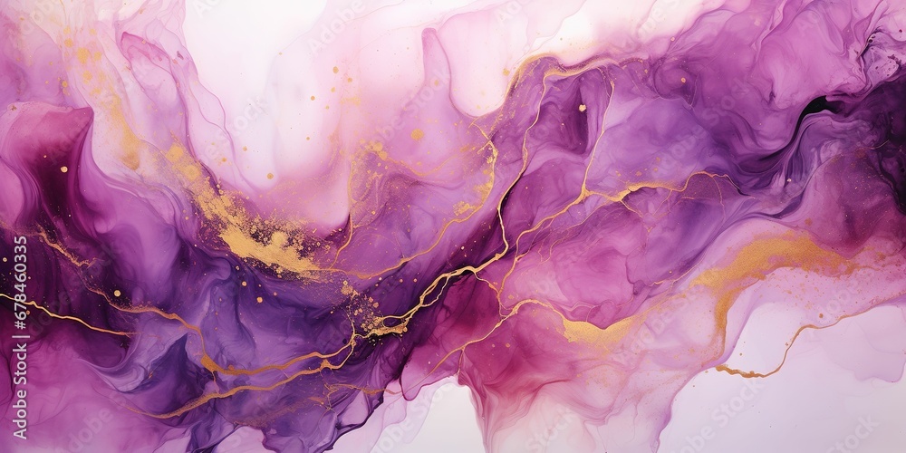 Luxury Abstract Modern Background: Pink & Purple Marble with Golden Glitter