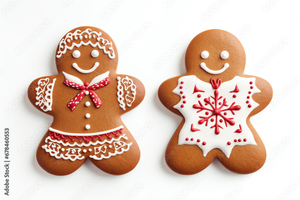Christmas gingerbread man cookies. Baked traditional gingerbread isolated on a white background