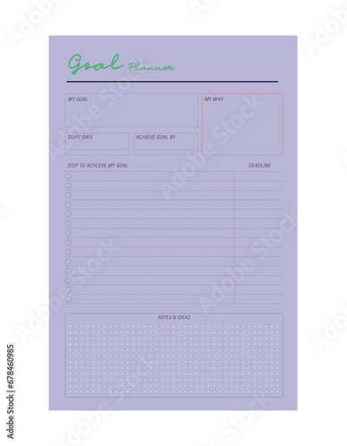 Goal Planner. Minimalist planner template set. Vector illustration.