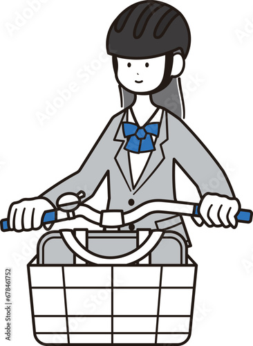 ヘルメットを被って自転車をこぐ女子高生のイラスト素材