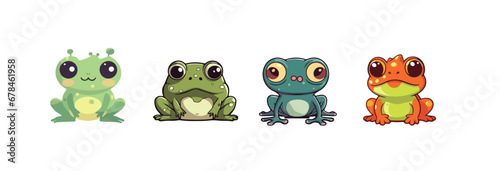 Set of frogs and toads of different species. Isolated on white background. Vector cartoon illustration