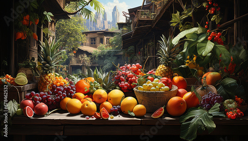 Freshness of nature bounty healthy eating, organic food, vibrant colors generated by AI