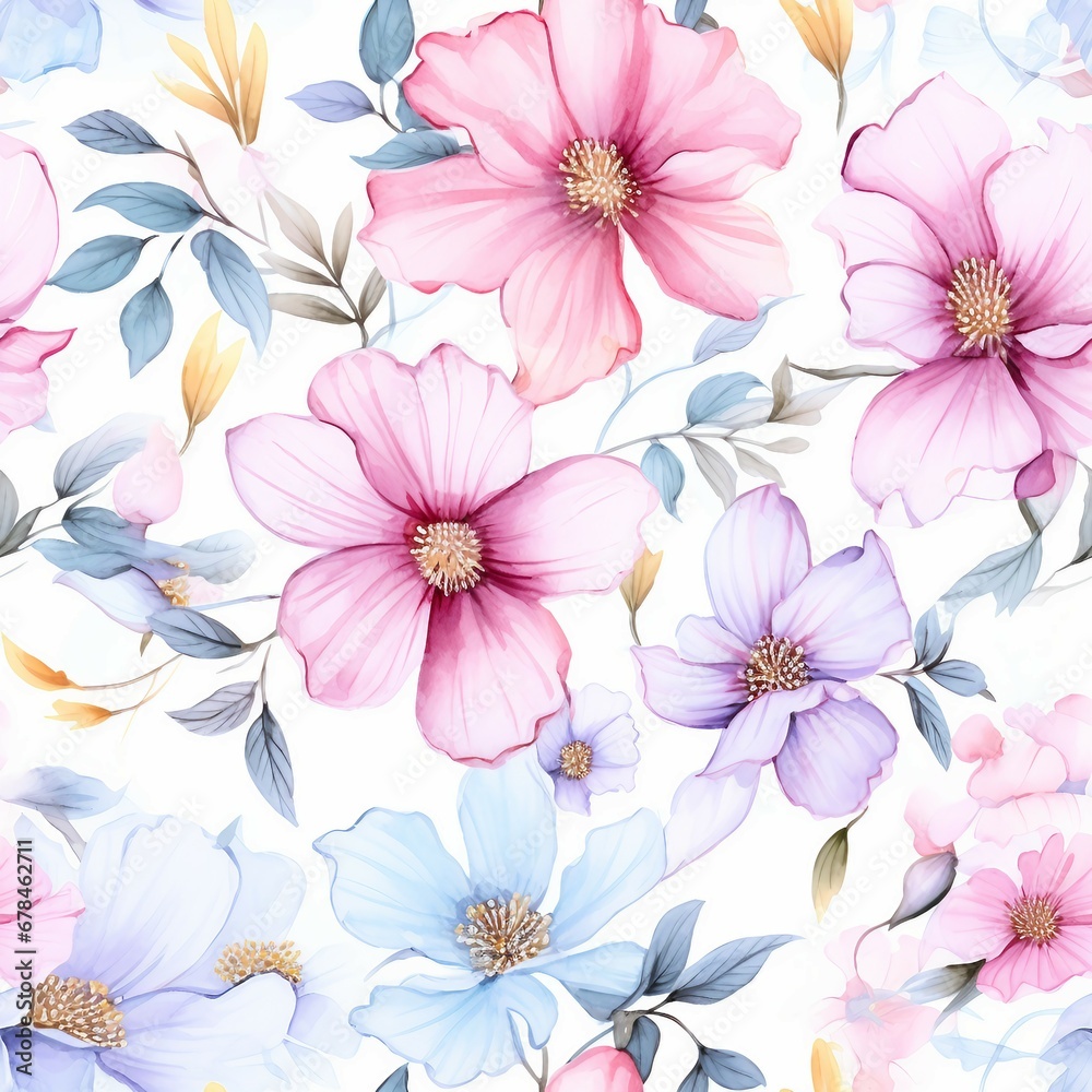Seamless flower blossom in pastel watercolor. Seamless patterns tile. Seamless flower blossom in pastel watercolor. Seamless patterns tile.