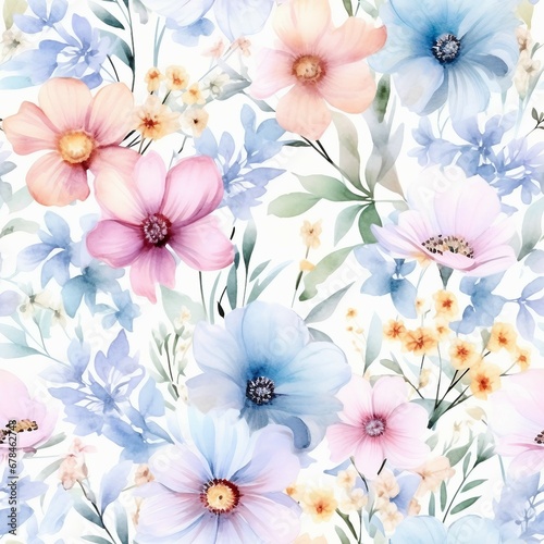 Seamless flower blossom in pastel watercolor. Seamless patterns tile.