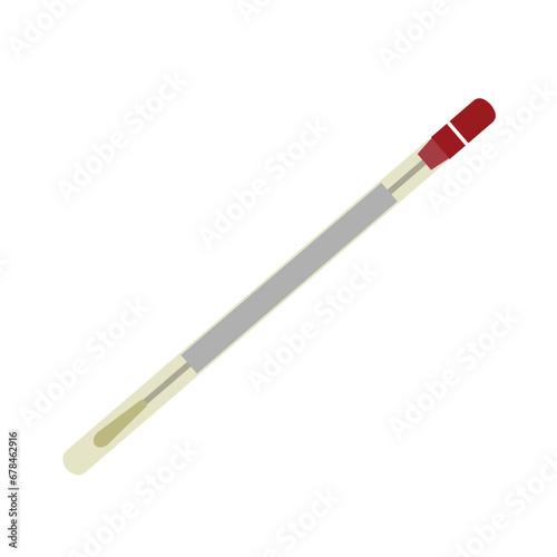 Medical kit for analysis with cotton swab and test tube, transparent glass capsule. Personal hygiene items are stored in plastic boxes with hospital data. Healthcare concept.