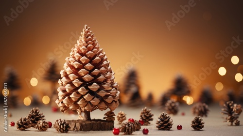 Close-up shot of a pink pinecone like a Christmas tree with a blurred background