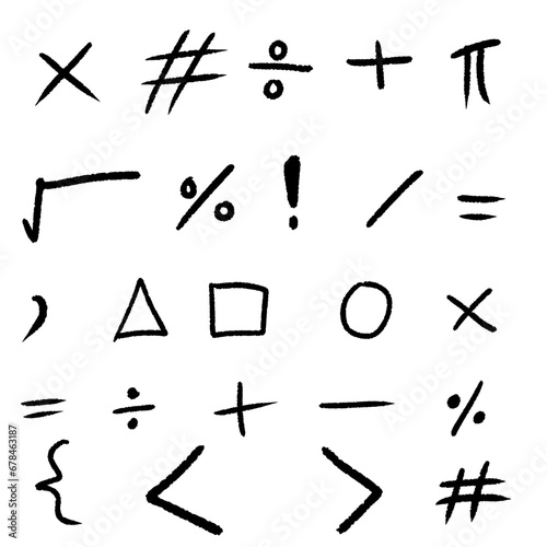 Collection of mathematics hand drawn doodles set.