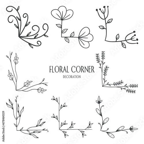 Hand drawn line Floral corner decoration