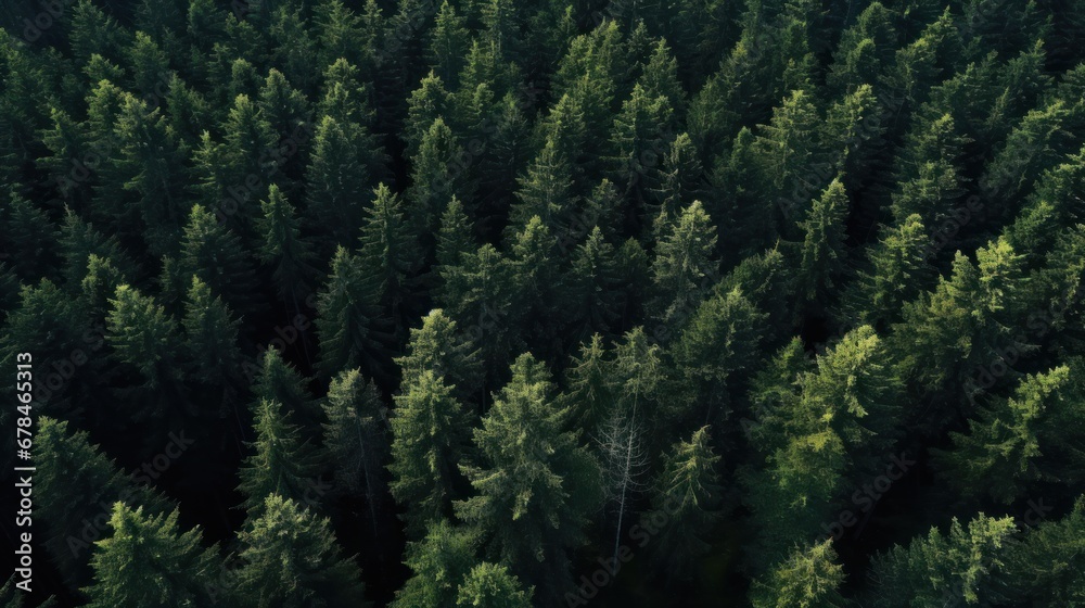 Drone view of a perfectly green forest, aerial view of the forest