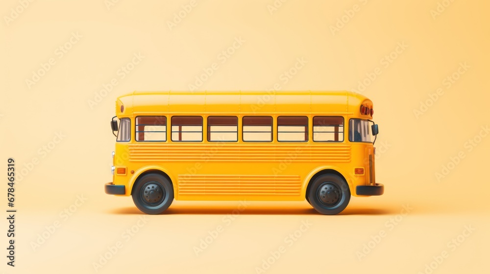 Toy school bus on yellow background