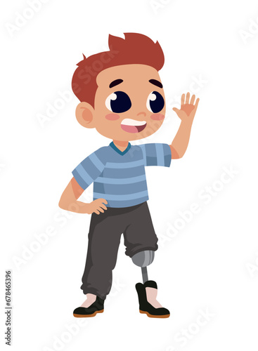 boy disability with leg prosthesis