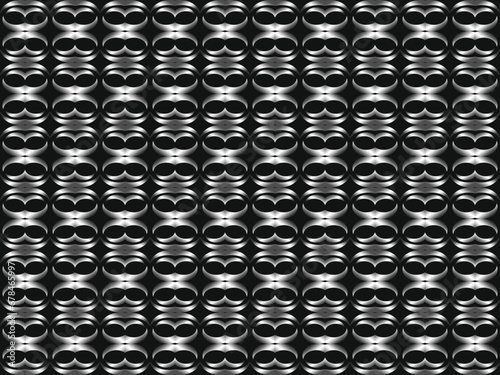 Black metal texture steel background with unique ornament. Abstract metal sheet.