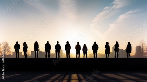 Graduation concept, Silhouette of Group of diverse graduating students