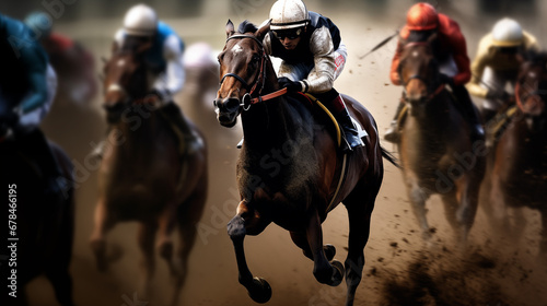 jockeys horse racing in the morning slow shutter speed 