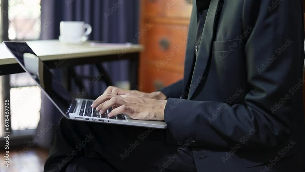 Businessman's hands typing on laptop keyboard sitting at home desk, working online, sales, job analysis. digital technology concept
Businessman's hands typing on laptop keyboard sitting at home desk, working online, sales, job analysis. digital technology concept