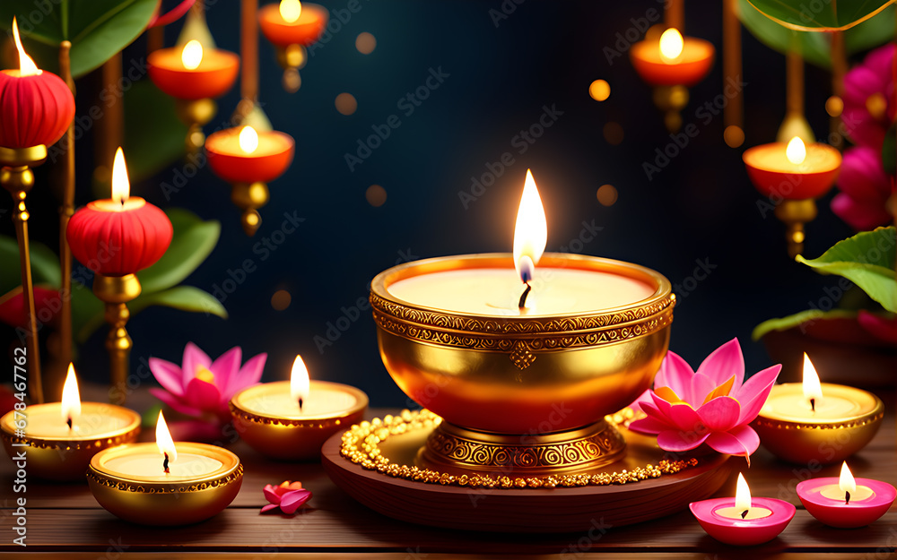 Diwali festival shining diya lights illuminate the darkness of the night, background for diwali day. Diwali festival shining diya lights illuminate the darkness of the night, background for diwali day.