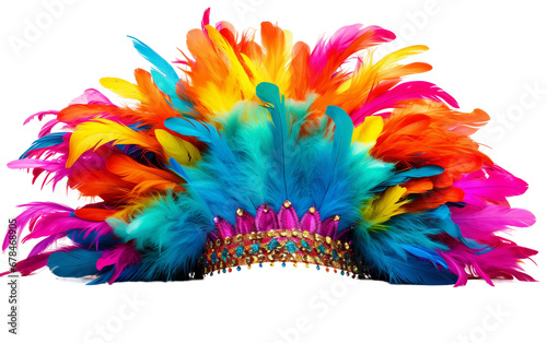 Attractive Colorful Brazilian Samba Dancers Headdress Feathers Isolated on Transparent Background PNG.