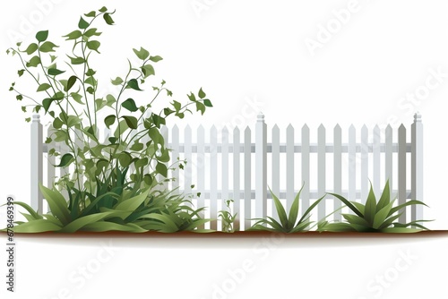 A transparent background with a white fence and plant. Generative AI