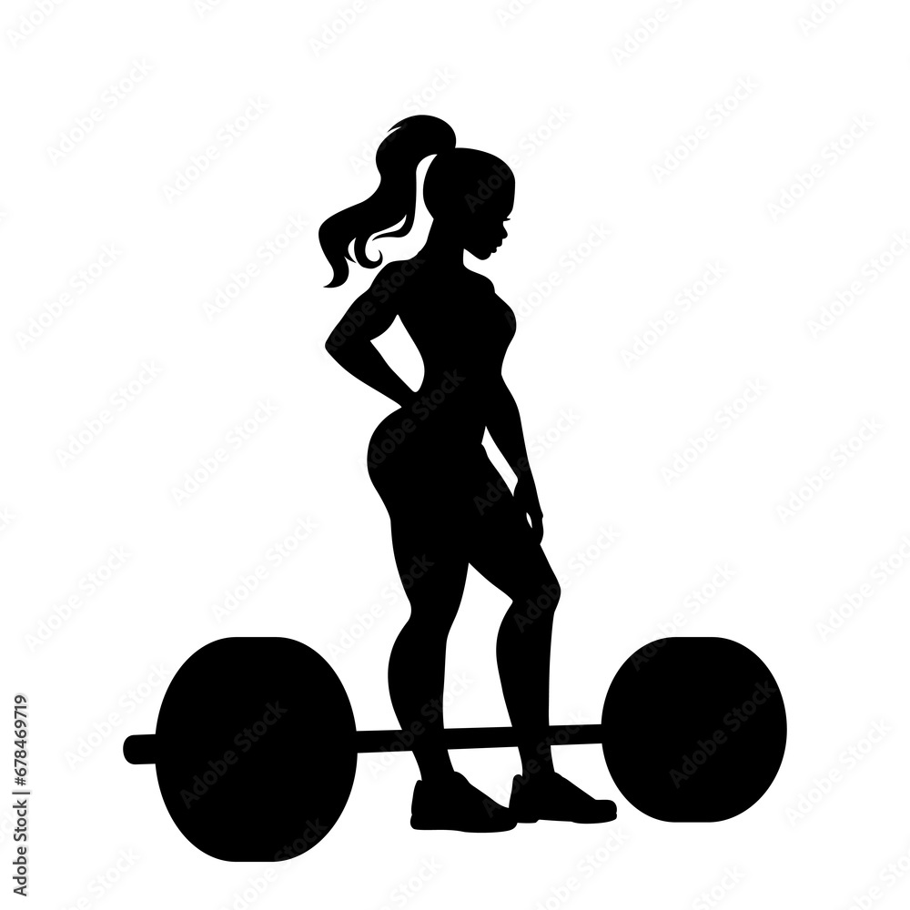 Obraz premium Kobieta stojąca przy sztandze. Dziewczyna uprawiająca sport. Czarna sylwetka na białym tle. Ilustracja wektorowa.