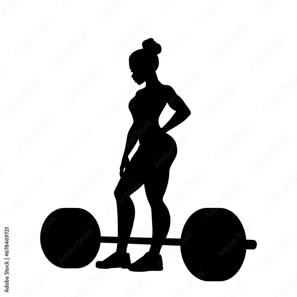 Fototapeta premium Kobieta stojąca przy sztandze. Dziewczyna uprawiająca sport. Czarna sylwetka na białym tle. Ilustracja wektorowa.